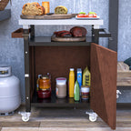 Outdoor Grill Cart with Stainless Steel Tabletop, Storage, Patio Kitchen Island with Wheels, Hooks, and Spice Rack, Waterproof Outdoor Grill Table, Movable BBQ Serving Cart Rolling Bar Cart - Comfortable Living Decor