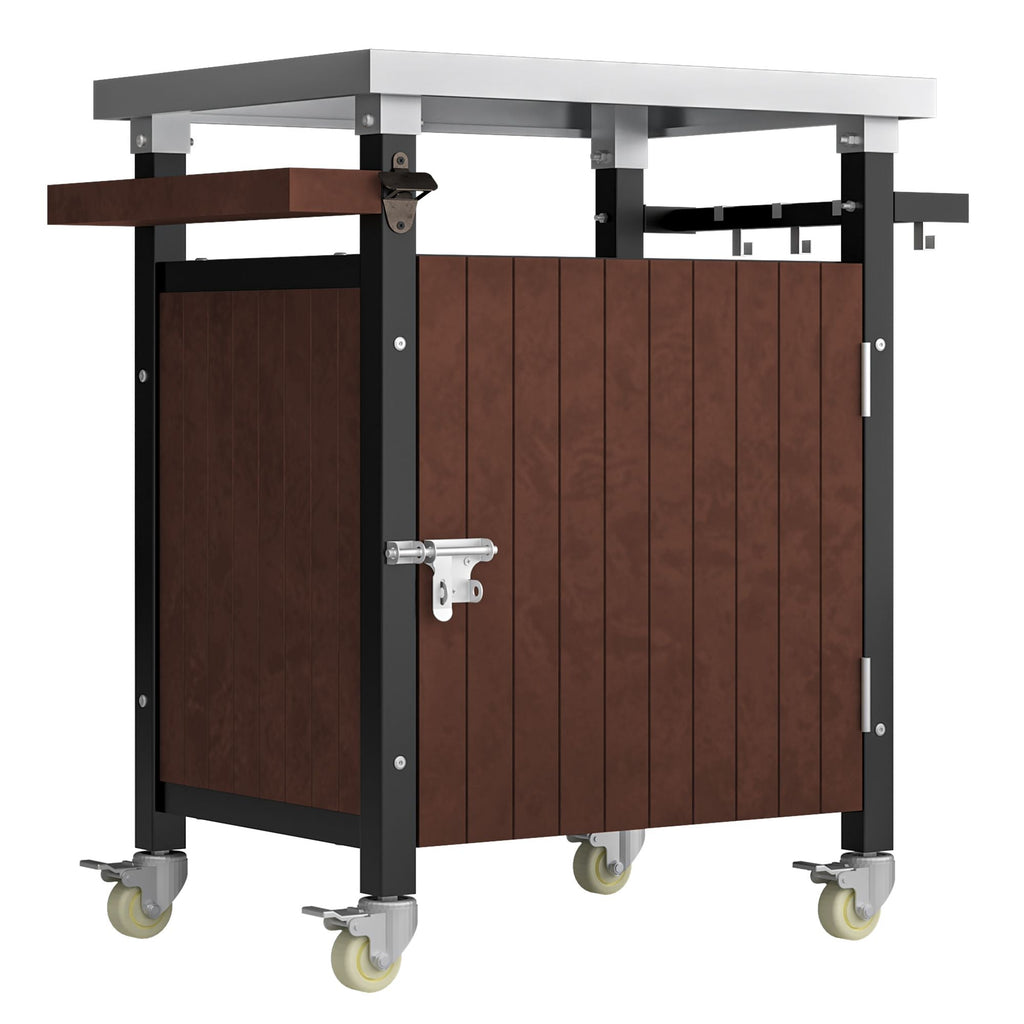 Outdoor Grill Cart with Stainless Steel Tabletop, Storage, Patio Kitchen Island with Wheels, Hooks, and Spice Rack, Waterproof Outdoor Grill Table, Movable BBQ Serving Cart Rolling Bar Cart - Comfortable Living Decor