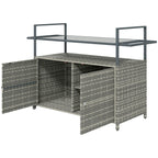 Outsunny 2 - Tier Shelf PE Rattan Outdoor Bar Table, Glass Top Outdoor Serving Cart with Cabinet, Mixed Gray - Comfortable Living Decor