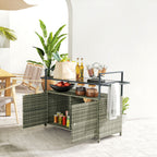 Outsunny 2 - Tier Shelf PE Rattan Outdoor Bar Table, Glass Top Outdoor Serving Cart with Cabinet, Mixed Gray - Comfortable Living Decor