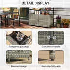 Outsunny 2 - Tier Shelf PE Rattan Outdoor Bar Table, Glass Top Outdoor Serving Cart with Cabinet, Mixed Gray - Comfortable Living Decor