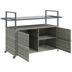 Outsunny 2 - Tier Shelf PE Rattan Outdoor Bar Table, Glass Top Outdoor Serving Cart with Cabinet, Mixed Gray - Comfortable Living Decor