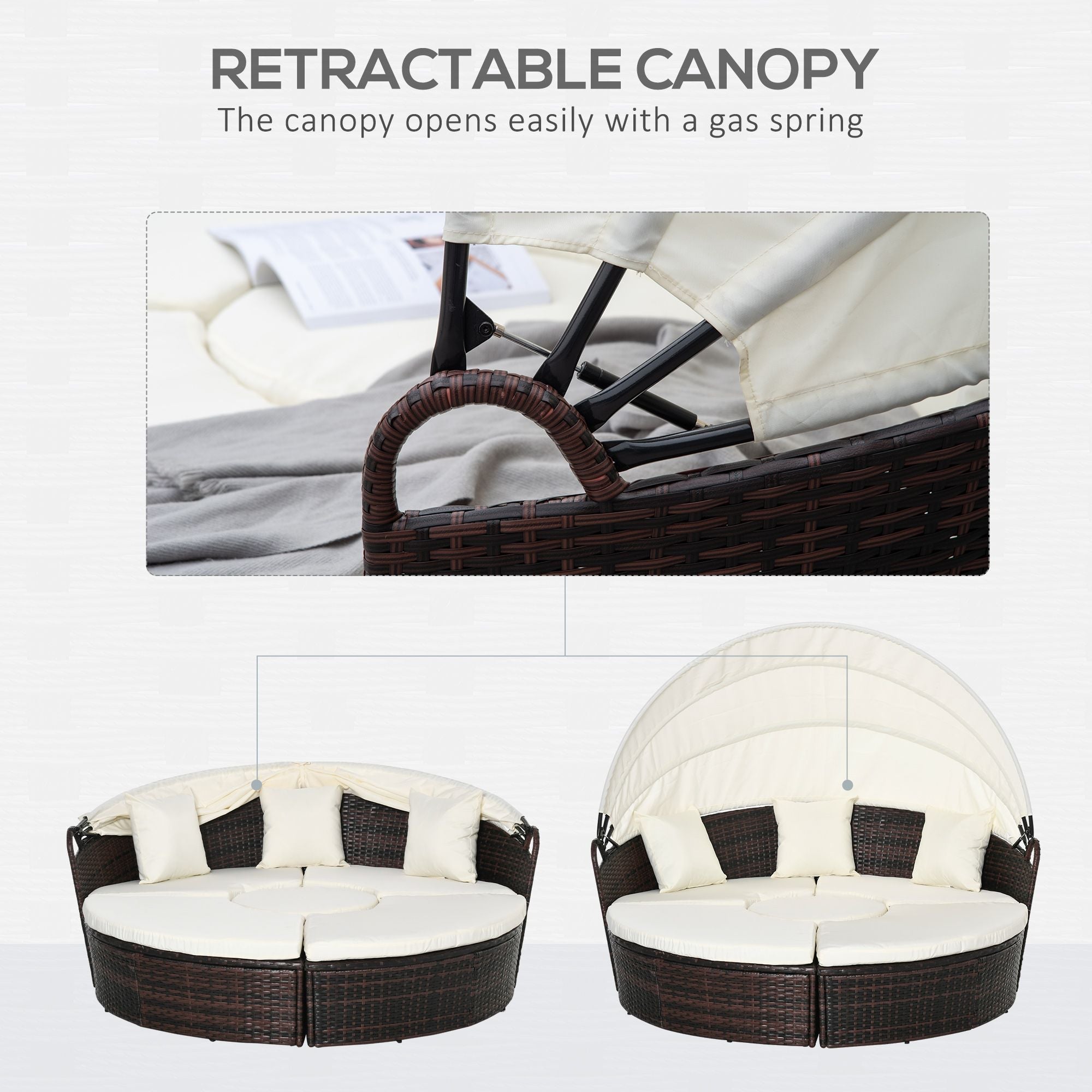 Outsunny Backyard Woven Rattan 4pc Canopied Daybed Sun Lounger Sofa Setting Plush Pillows - Comfortable Living Decor
