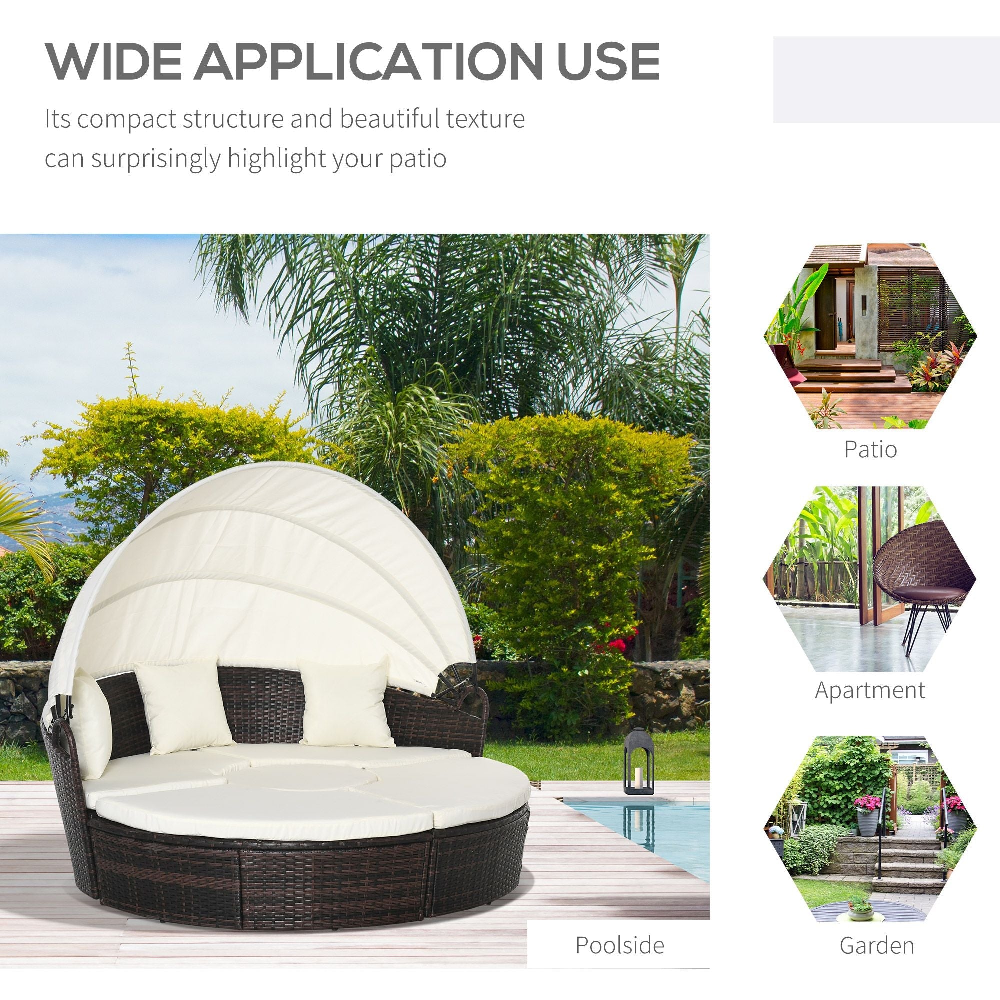 Outsunny Backyard Woven Rattan 4pc Canopied Daybed Sun Lounger Sofa Setting Plush Pillows - Comfortable Living Decor
