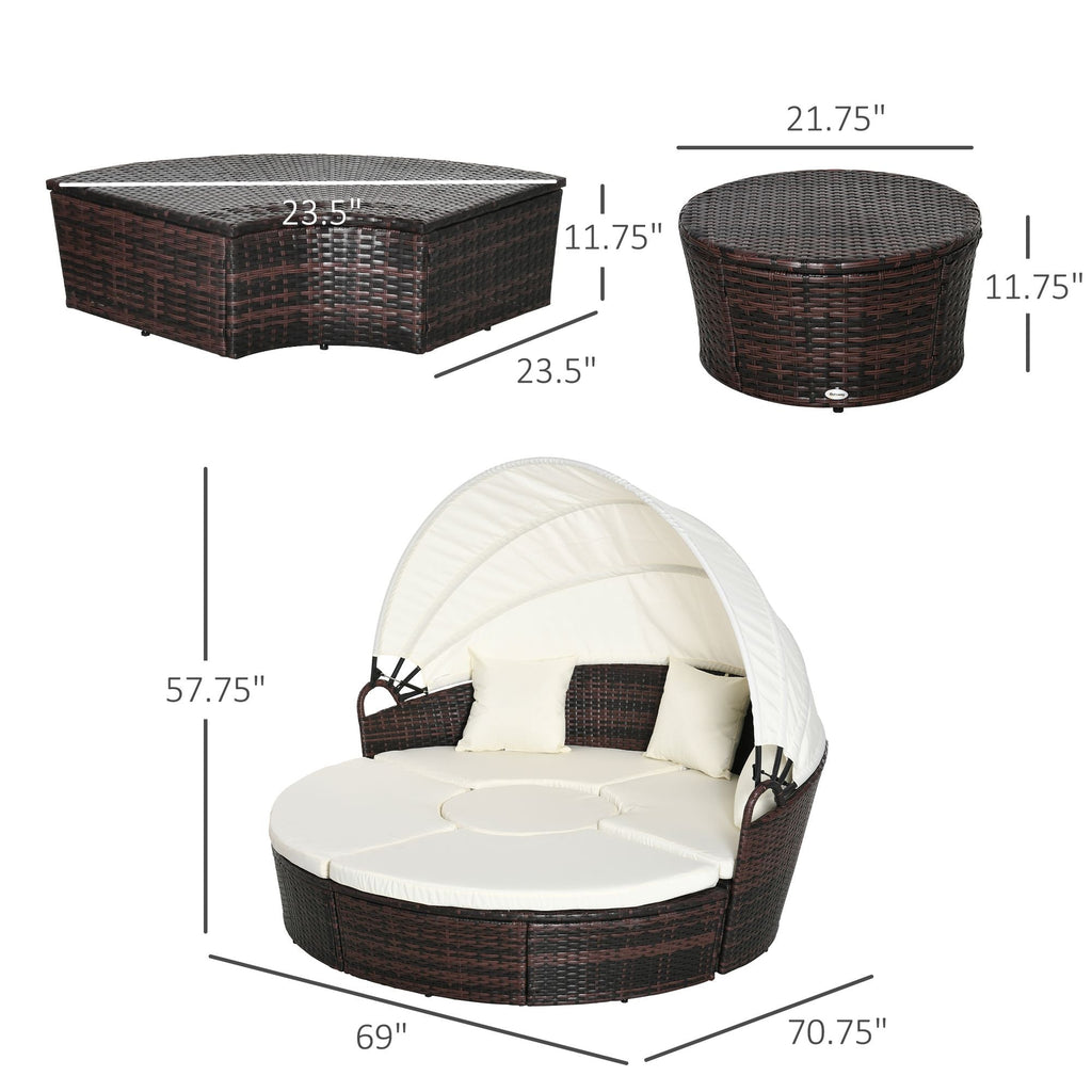 Outsunny Backyard Woven Rattan 4pc Canopied Daybed Sun Lounger Sofa Setting Plush Pillows - Comfortable Living Decor