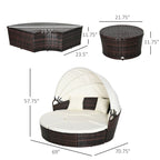 Outsunny Backyard Woven Rattan 4pc Canopied Daybed Sun Lounger Sofa Setting Plush Pillows - Comfortable Living Decor