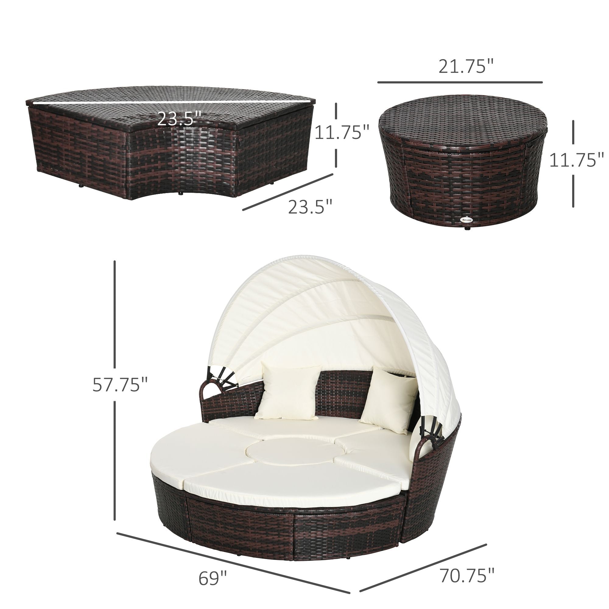 Outsunny Backyard Woven Rattan 4pc Canopied Daybed Sun Lounger Sofa Setting Plush Pillows - Comfortable Living Decor