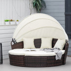 Outsunny Backyard Woven Rattan 4pc Canopied Daybed Sun Lounger Sofa Setting Plush Pillows - Comfortable Living Decor