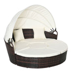 Outsunny Backyard Woven Rattan 4pc Canopied Daybed Sun Lounger Sofa Setting Plush Pillows - Comfortable Living Decor