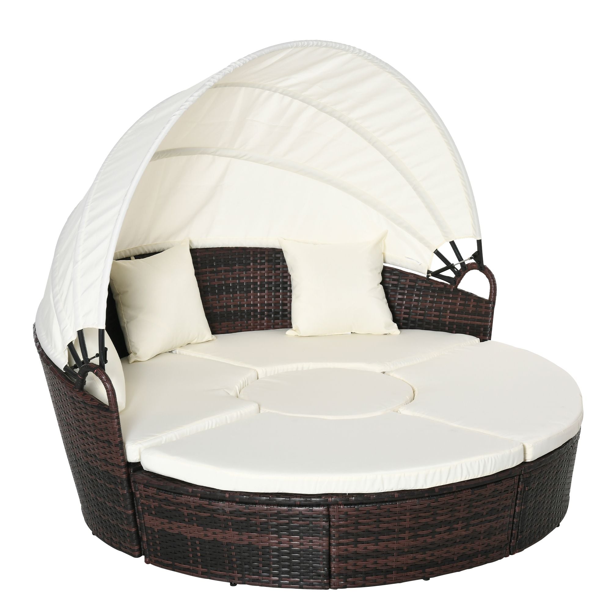 Outsunny Backyard Woven Rattan 4pc Canopied Daybed Sun Lounger Sofa Setting Plush Pillows - Comfortable Living Decor