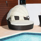 Outsunny Backyard Woven Rattan 4pc Canopied Daybed Sun Lounger Sofa Setting Plush Pillows - Comfortable Living Decor