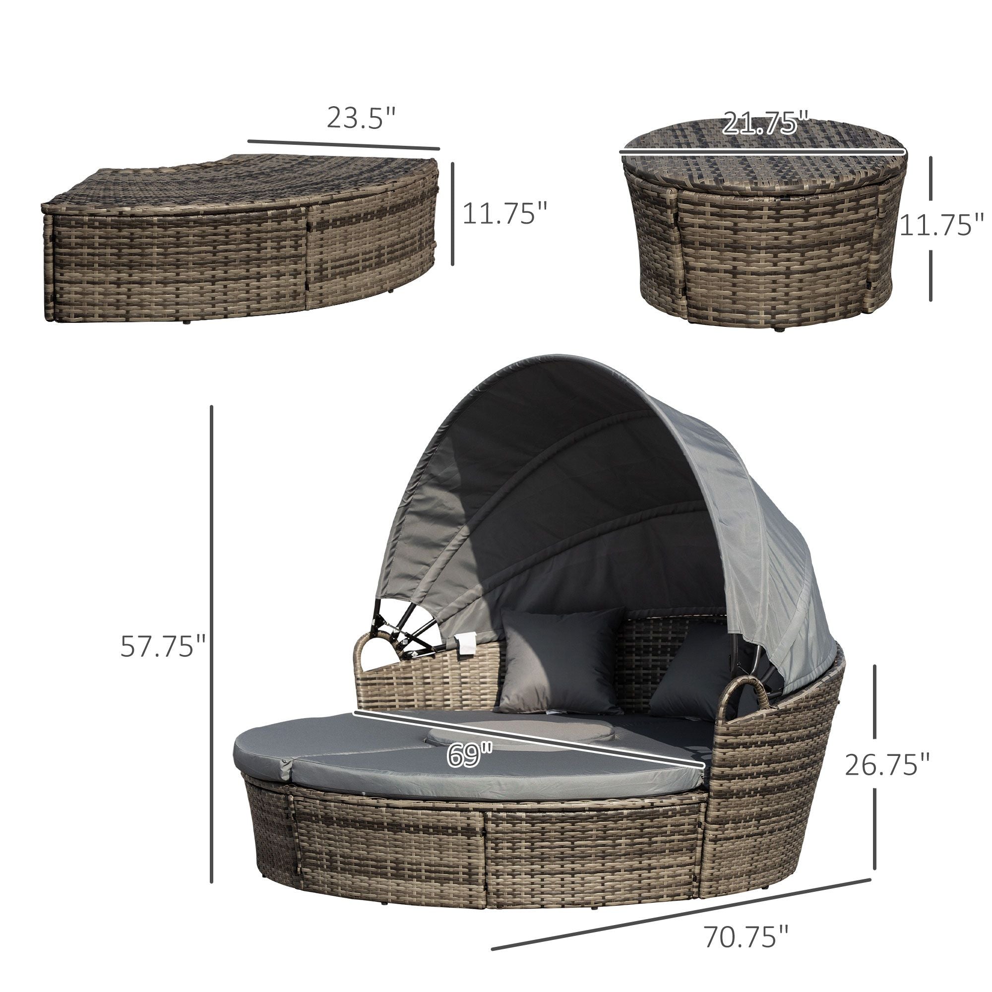 Outsunny Convertible Oasis: 4PC Rattan Patio Set with Adjustable Canopy Daybed & Sectional Sofa - Comfortable Living Decor
