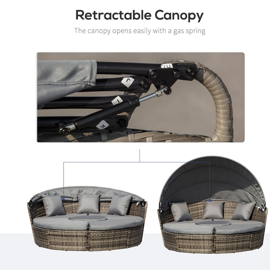 Outsunny Convertible Oasis: 4PC Rattan Patio Set with Adjustable Canopy Daybed & Sectional Sofa - Comfortable Living Decor