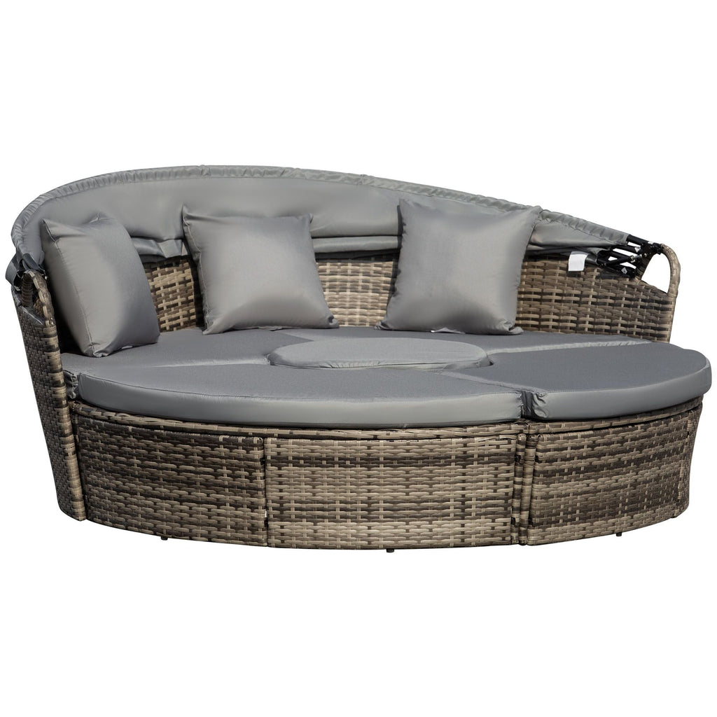 Outsunny Convertible Oasis: 4PC Rattan Patio Set with Adjustable Canopy Daybed & Sectional Sofa - Comfortable Living Decor