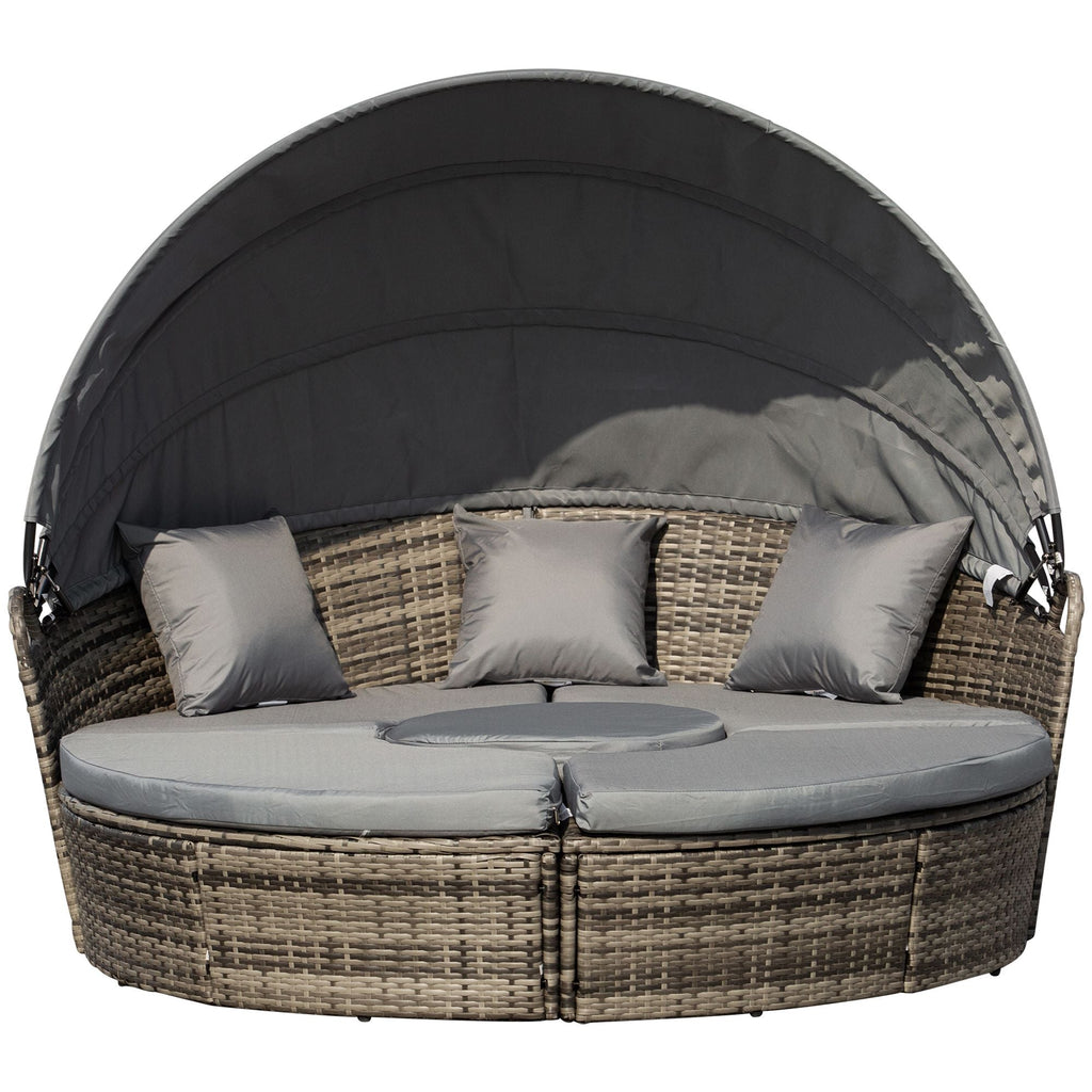 Outsunny Convertible Oasis: 4PC Rattan Patio Set with Adjustable Canopy Daybed & Sectional Sofa - Comfortable Living Decor