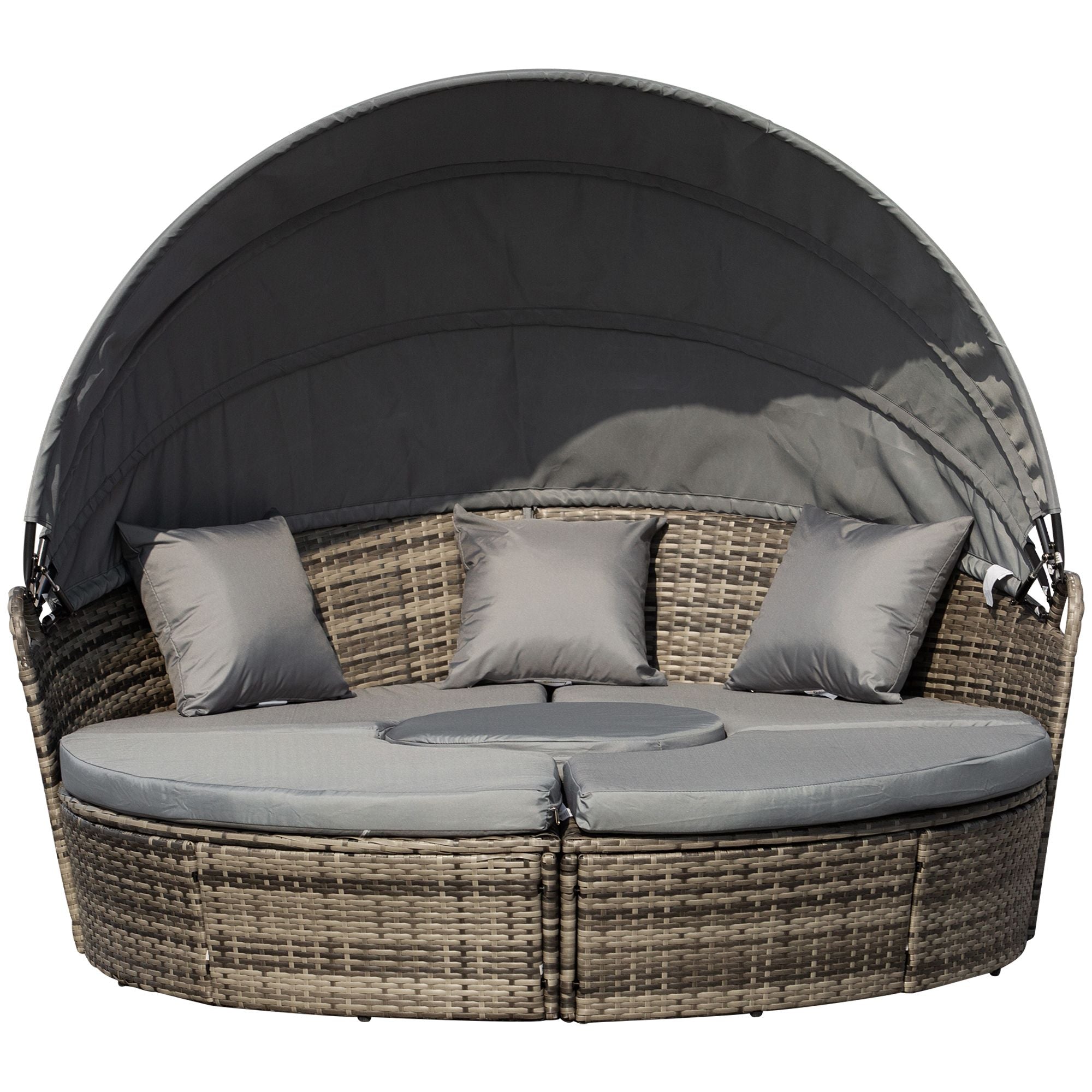 Outsunny Convertible Oasis: 4PC Rattan Patio Set with Adjustable Canopy Daybed & Sectional Sofa - Comfortable Living Decor