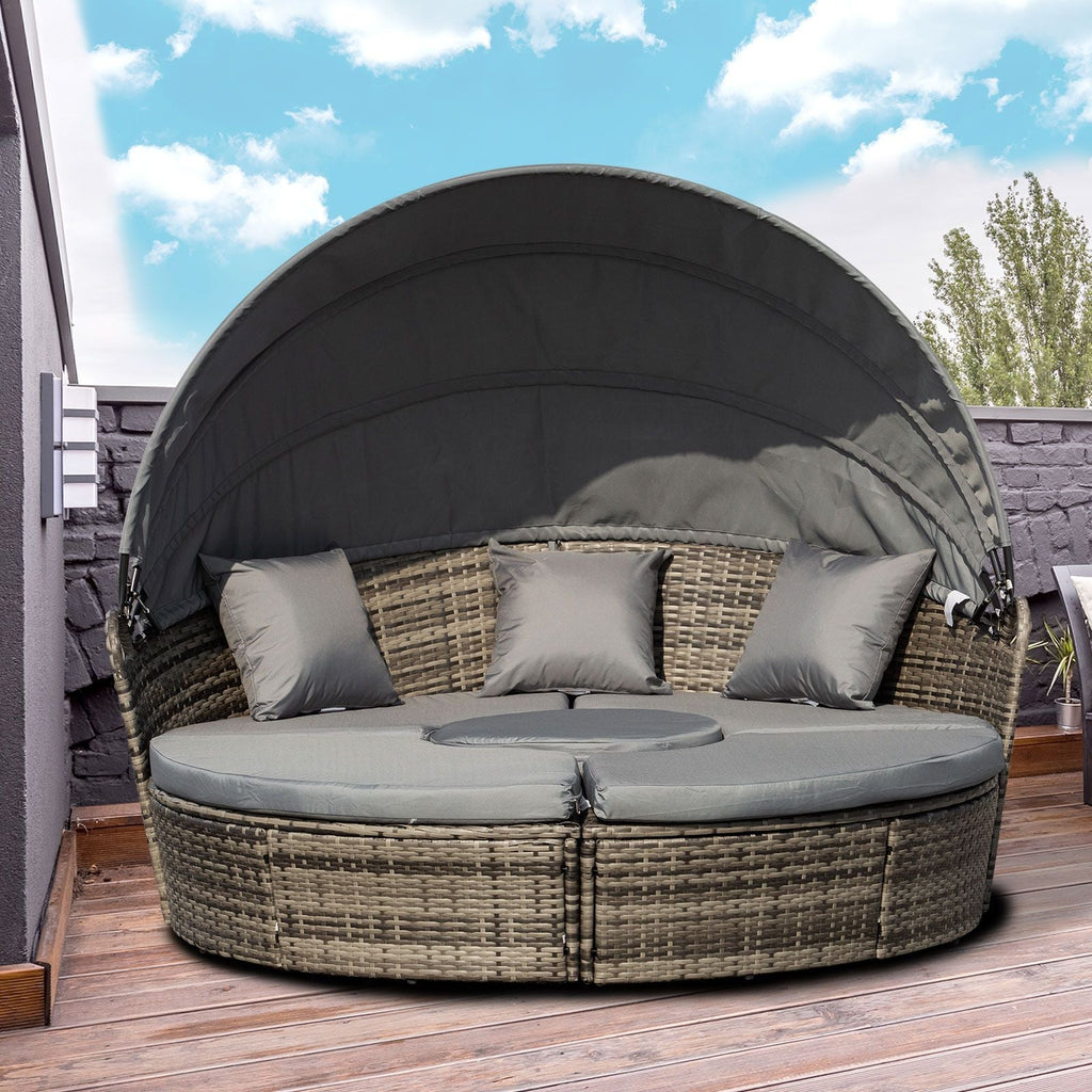 Outsunny Convertible Oasis: 4PC Rattan Patio Set with Adjustable Canopy Daybed & Sectional Sofa - Comfortable Living Decor