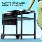 Outsunny Outdoor Bar Cart Grill Table with Stainless Steel Tabletop, Wheeled Outdoor Serving Cart Prep Table with Storage, Hooks - Comfortable Living Decor