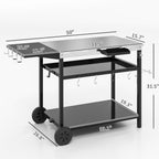Outsunny Outdoor Bar Cart Grill Table with Stainless Steel Tabletop, Wheeled Outdoor Serving Cart Prep Table with Storage, Hooks - Comfortable Living Decor