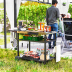 Outsunny Outdoor Bar Cart Grill Table with Stainless Steel Tabletop, Wheeled Outdoor Serving Cart Prep Table with Storage, Hooks - Comfortable Living Decor