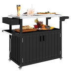 Outsunny Outdoor Bar Cart with Storage, Stainless Steel Outdoor Bar Table Top, Wheeled HDPE Kitchen Island for Food Prep, Black - Comfortable Living Decor