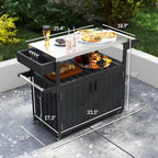 Outsunny Outdoor Bar Cart with Storage, Stainless Steel Outdoor Bar Table Top, Wheeled HDPE Kitchen Island for Food Prep, Black - Comfortable Living Decor