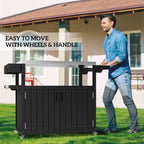 Outsunny Outdoor Bar Cart with Storage, Stainless Steel Outdoor Bar Table Top, Wheeled HDPE Kitchen Island for Food Prep, Black - Comfortable Living Decor
