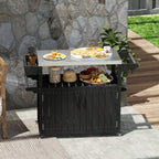 Outsunny Outdoor Bar Cart with Storage, Stainless Steel Outdoor Bar Table Top, Wheeled HDPE Kitchen Island for Food Prep, Black - Comfortable Living Decor