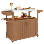 Outsunny Outdoor Bar Cart with Storage, Stainless Steel Outdoor Bar Table Top, Wheeled HDPE Kitchen Island for Food Prep, Brown - Comfortable Living Decor