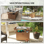 Outsunny Outdoor Bar Cart with Storage, Stainless Steel Outdoor Bar Table Top, Wheeled HDPE Kitchen Island for Food Prep, Brown - Comfortable Living Decor