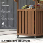 Outsunny Outdoor Bar Cart with Storage, Stainless Steel Outdoor Bar Table Top, Wheeled HDPE Kitchen Island for Food Prep, Brown - Comfortable Living Decor