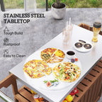 Outsunny Outdoor Bar Cart with Storage, Stainless Steel Outdoor Bar Table Top, Wheeled HDPE Kitchen Island for Food Prep, Brown - Comfortable Living Decor