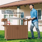 Outsunny Outdoor Bar Cart with Storage, Stainless Steel Outdoor Bar Table Top, Wheeled HDPE Kitchen Island for Food Prep, Brown - Comfortable Living Decor