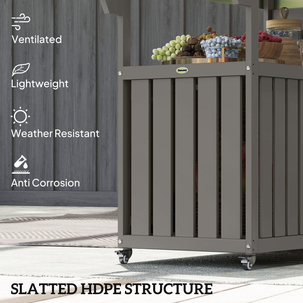 Outsunny Outdoor Bar Cart with Storage, Stainless Steel Outdoor Bar Table Top, Wheeled HDPE Kitchen Island for Food Prep, Gray - Comfortable Living Decor