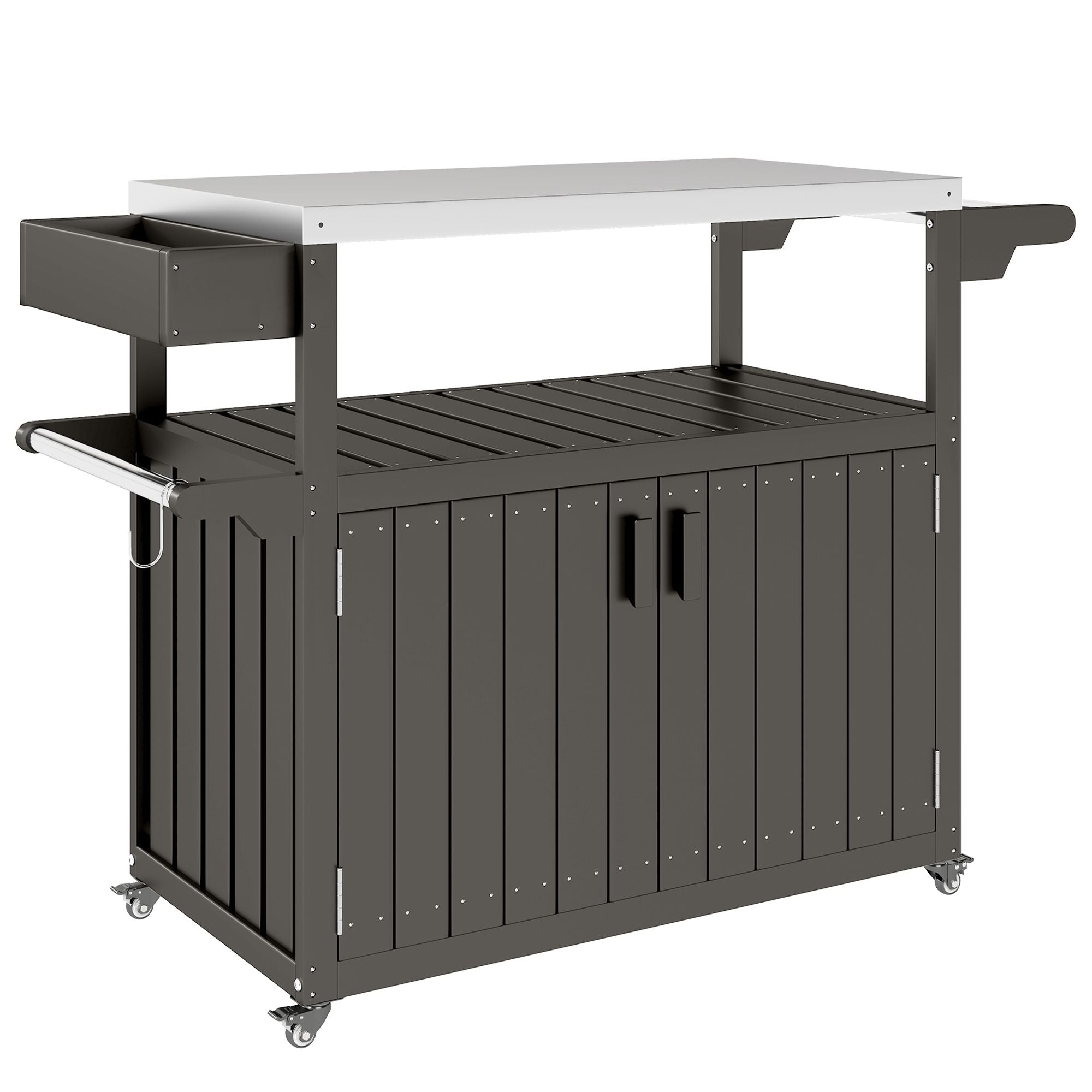 Outsunny Outdoor Bar Cart with Storage, Stainless Steel Outdoor Bar Table Top, Wheeled HDPE Kitchen Island for Food Prep, Gray - Comfortable Living Decor