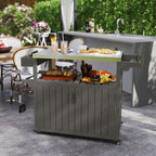Outsunny Outdoor Bar Cart with Storage, Stainless Steel Outdoor Bar Table Top, Wheeled HDPE Kitchen Island for Food Prep, Gray - Comfortable Living Decor