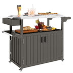 Outsunny Outdoor Bar Cart with Storage, Stainless Steel Outdoor Bar Table Top, Wheeled HDPE Kitchen Island for Food Prep, Gray - Comfortable Living Decor