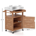 Outsunny Outdoor Grill Cart with Stainless Steel Top, Solid Wood Outdoor Kitchen Island with Wheels, Drawer, Side Handle, Brown - Comfortable Living Decor