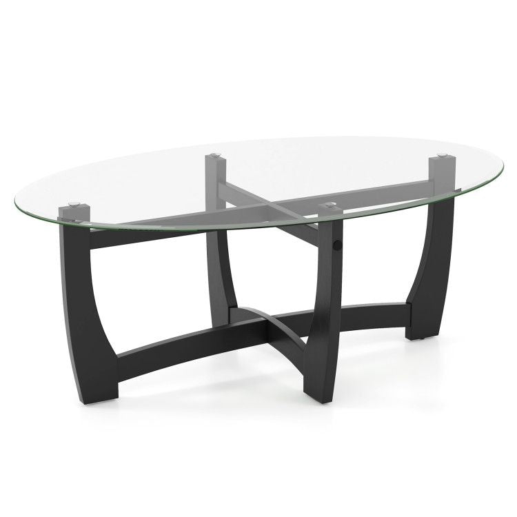 Oval Cocktail Coffee Table with Glass Top by Yeah Depot - Comfortable Living Decor