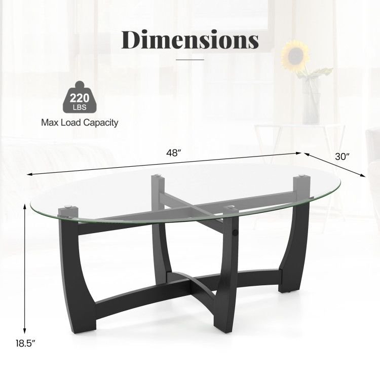 Oval Cocktail Coffee Table with Glass Top by Yeah Depot - Comfortable Living Decor