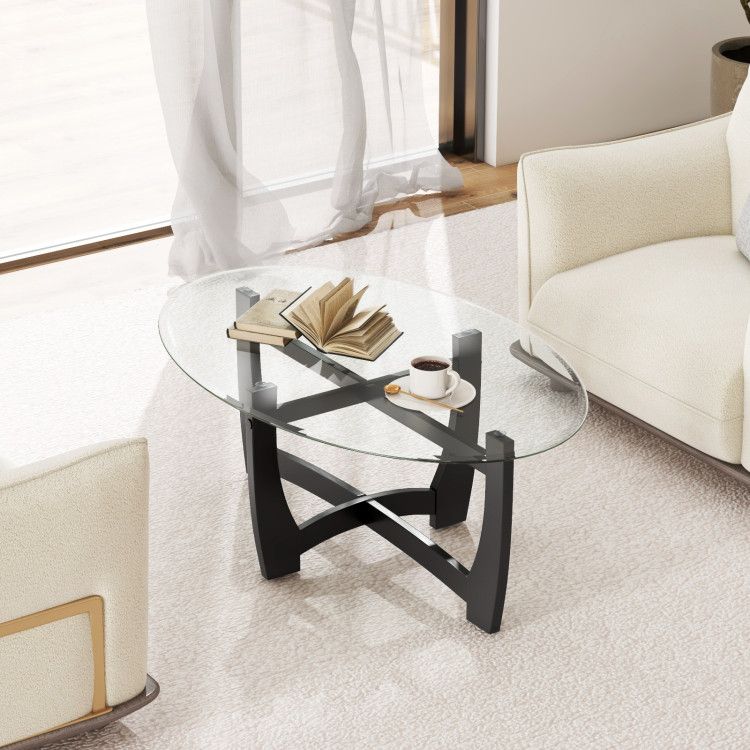 Oval Cocktail Coffee Table with Glass Top by Yeah Depot - Comfortable Living Decor