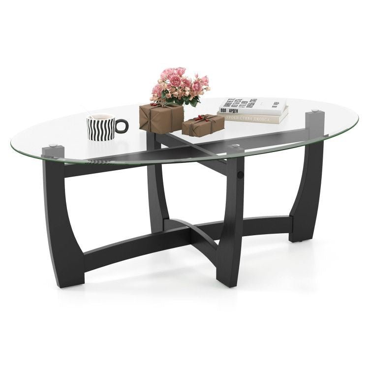 Oval Cocktail Coffee Table with Glass Top by Yeah Depot - Comfortable Living Decor