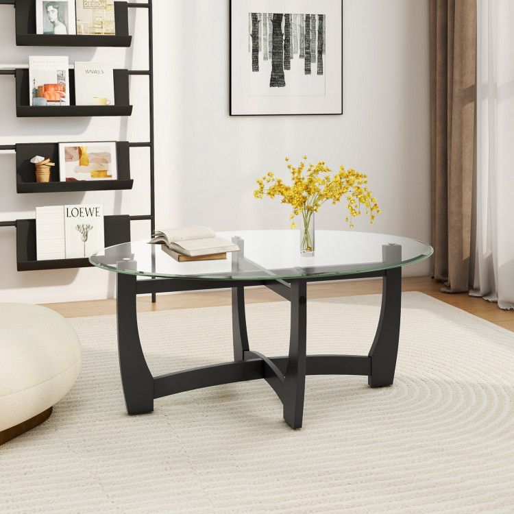 Oval Cocktail Coffee Table with Glass Top by Yeah Depot - Comfortable Living Decor