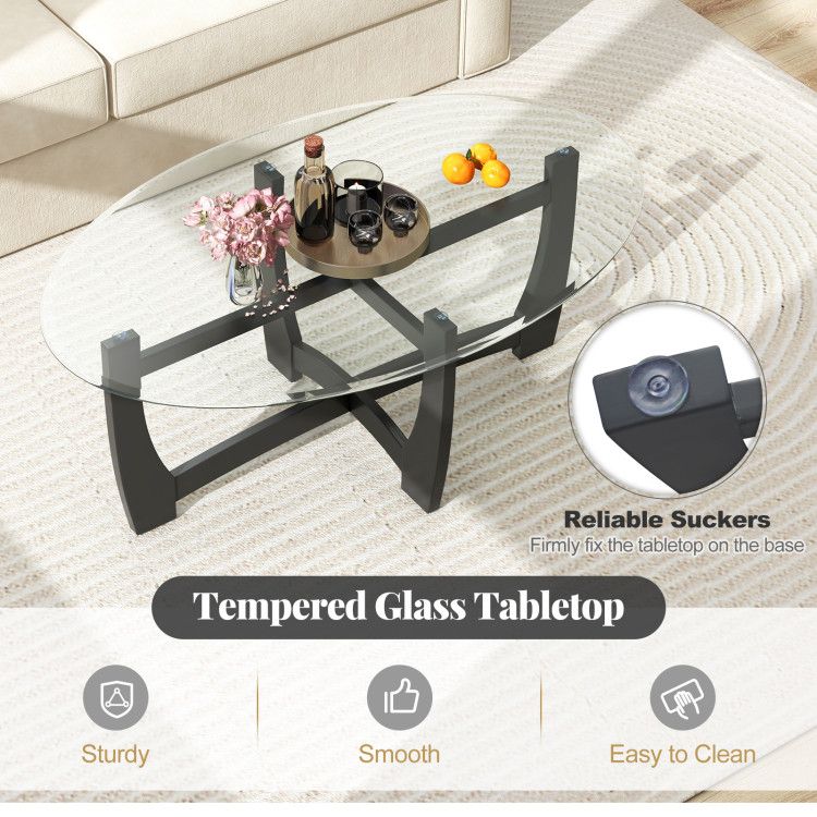 Oval Cocktail Coffee Table with Glass Top by Yeah Depot - Comfortable Living Decor