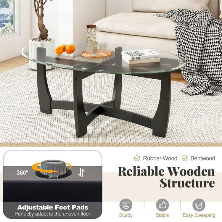 Oval Cocktail Coffee Table with Glass Top by Yeah Depot - Comfortable Living Decor