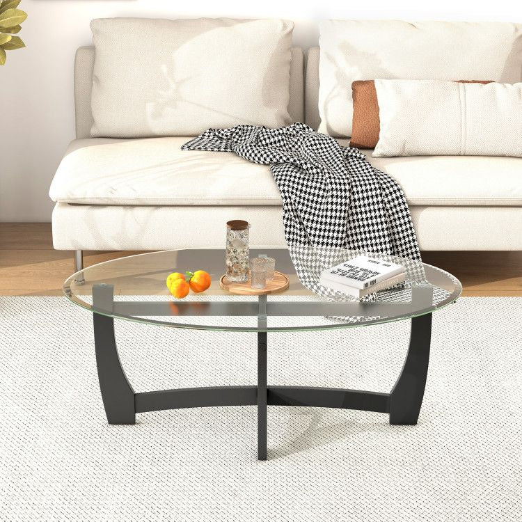 Oval Cocktail Coffee Table with Glass Top by Yeah Depot - Comfortable Living Decor