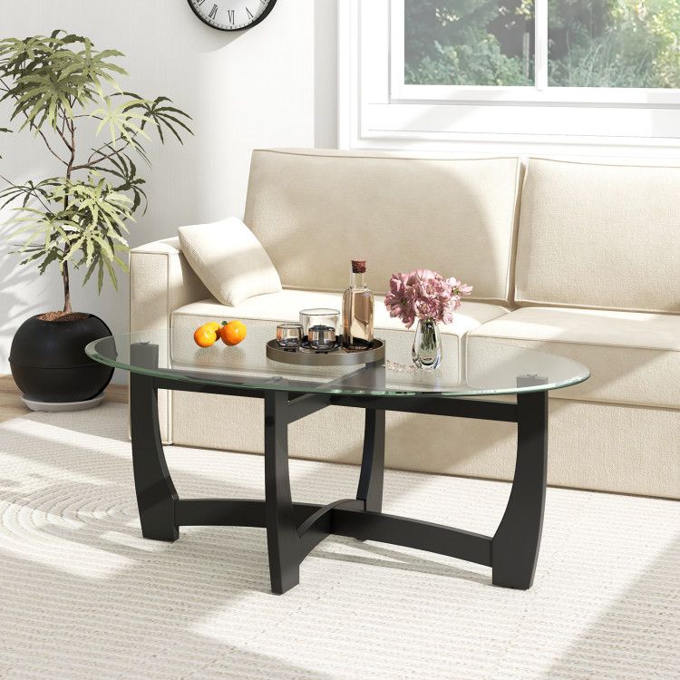 Oval Cocktail Coffee Table with Glass Top by Yeah Depot - Comfortable Living Decor