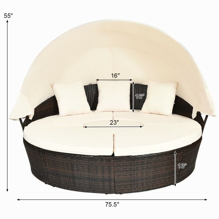Patio Round Daybed Rattan Furniture Sets with Canopy - Comfortable Living Decor