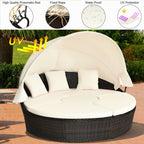 Patio Round Daybed Rattan Furniture Sets with Canopy - Comfortable Living Decor