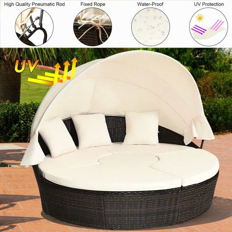 Patio Round Daybed Rattan Furniture Sets with Canopy - Comfortable Living Decor